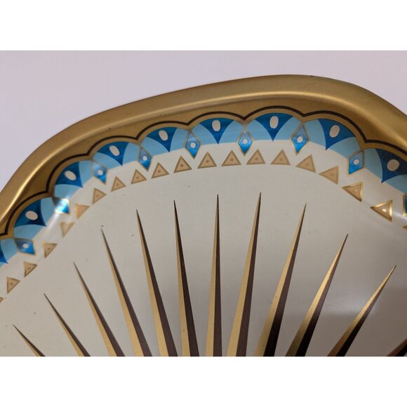 MCM Baret Ware Metal Serving Tray Gold Trim Tulips Starburst Made In England - Picture 3 of 7